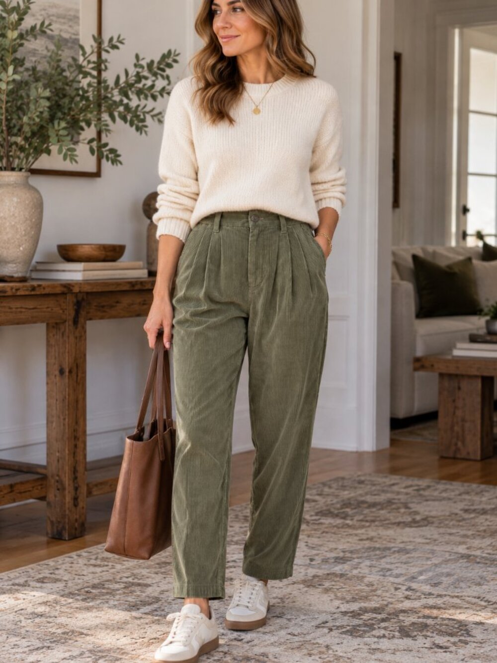 Madewell Womens 4 Olive Green Corduroy Pleated Pants High Rise Tapered 70s 1506